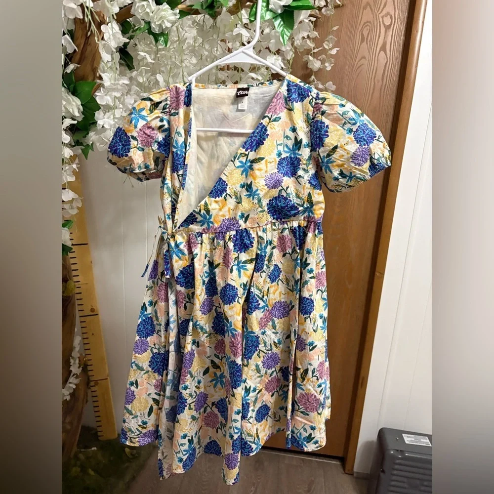 Tea Collection Multicolor Floral Puff Sleeve Dress 🫖 100% Cotton